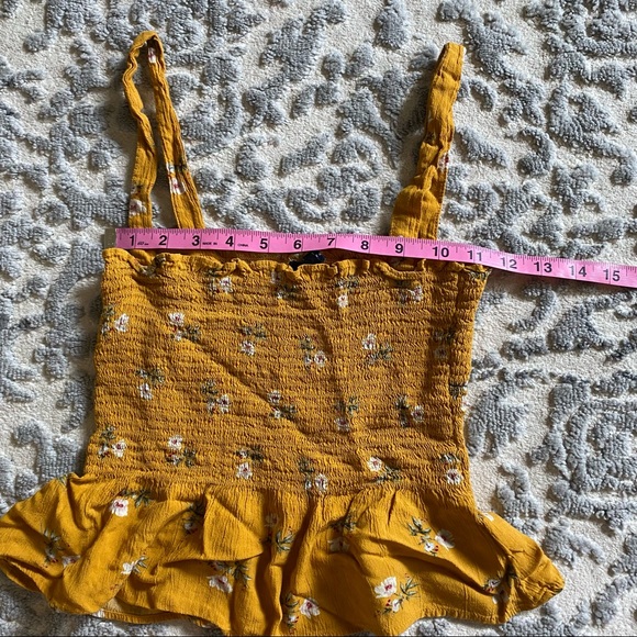 American Eagle smocked waist sleeveless crop top - golden yellow floral print - Picture 5 of 9